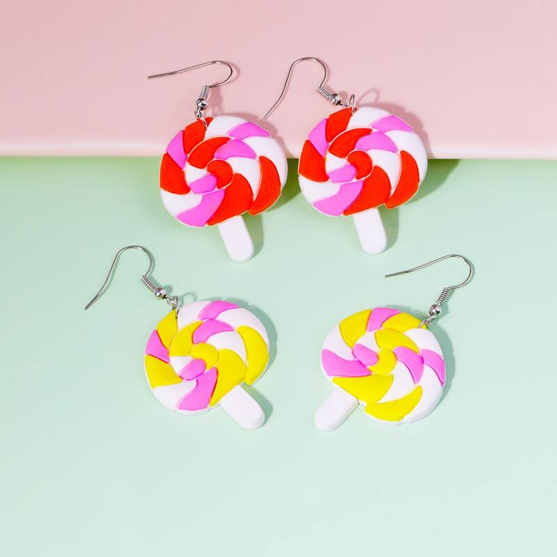 

2pairs Lollipop Drop Earrings, Multicolor