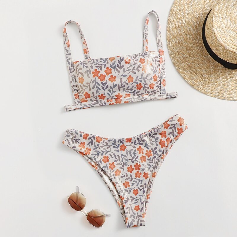 

Ditsy Flower High Cut Bikini Swimsuit, Multicolor