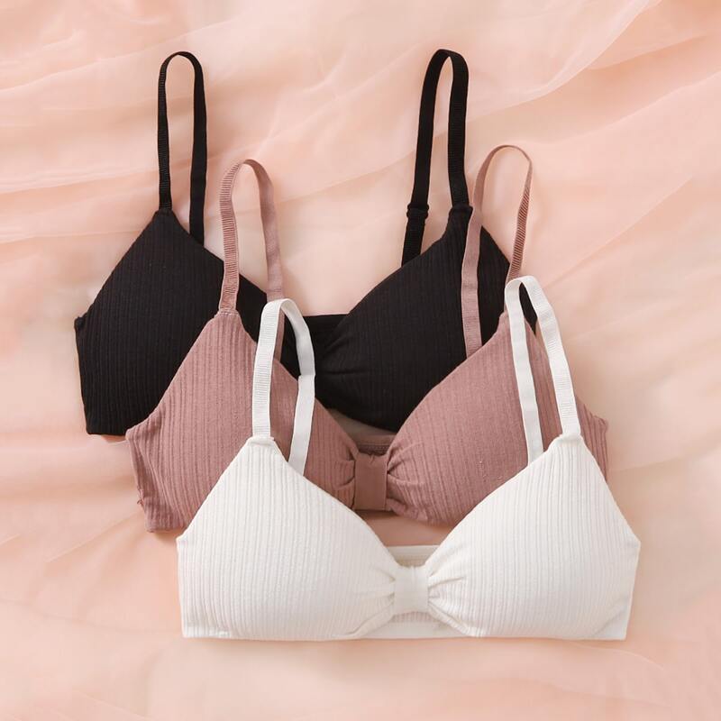 

3pack Knot Front Bralette Set, Multicolor