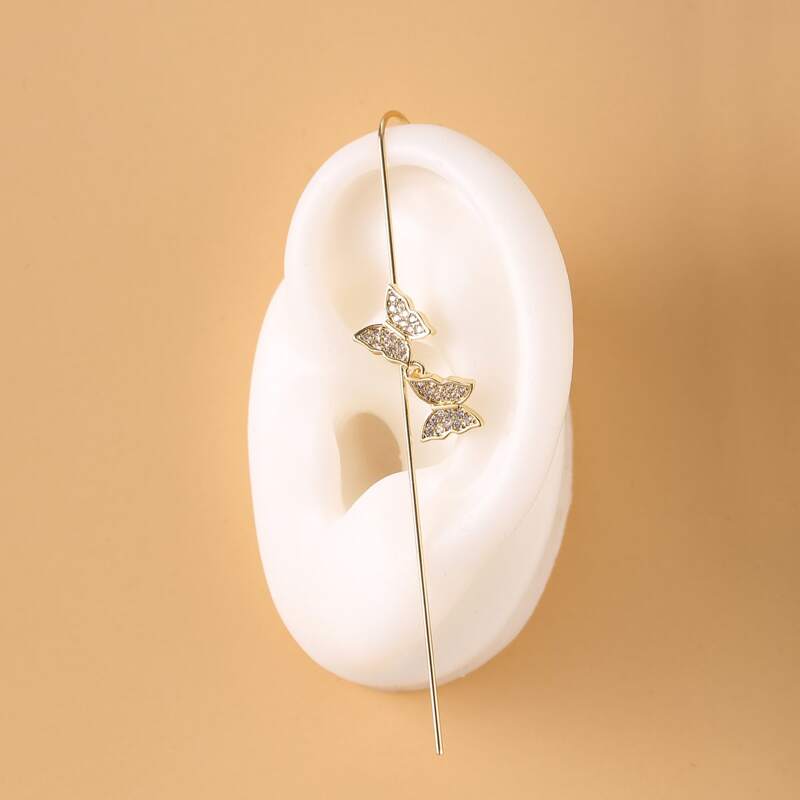 

1pc Rhinestone Butterfly Ear Pin, Gold