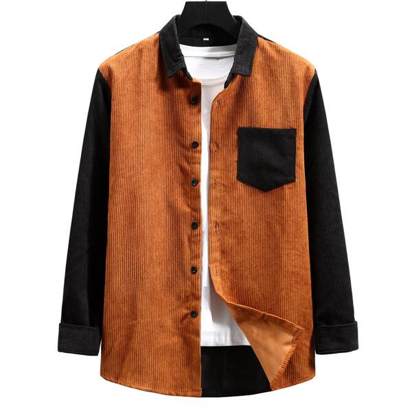 

Men Corduroy Contrast Panel Shirt, Multicolor