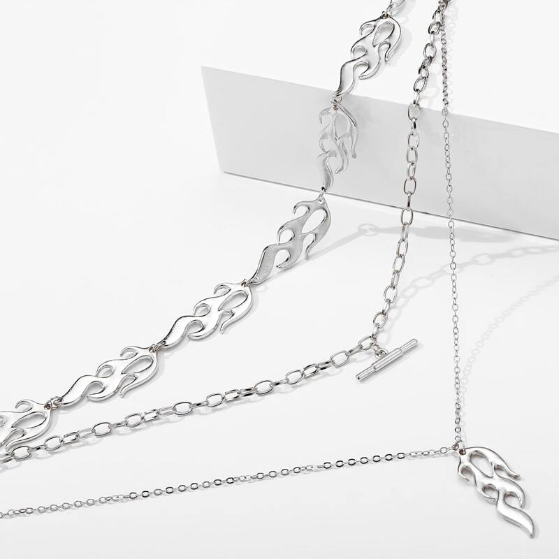 

Flame Charm Layered Necklace, Silver