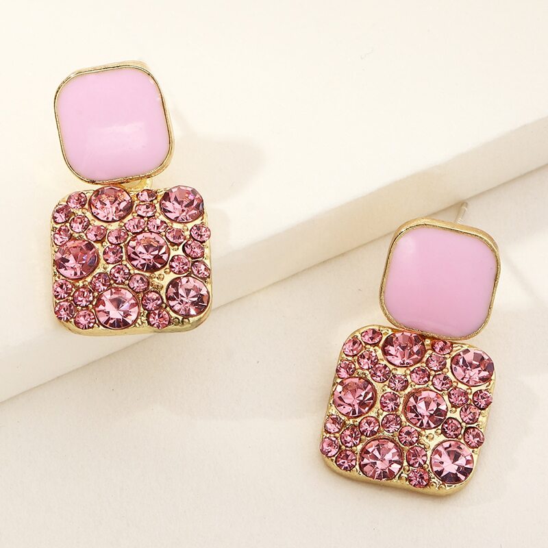 

Rhinestone Square Stud Earrings, Pink