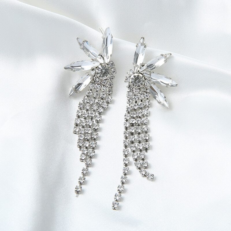 

Rhinestone Tassel Drop Earrings, Silver