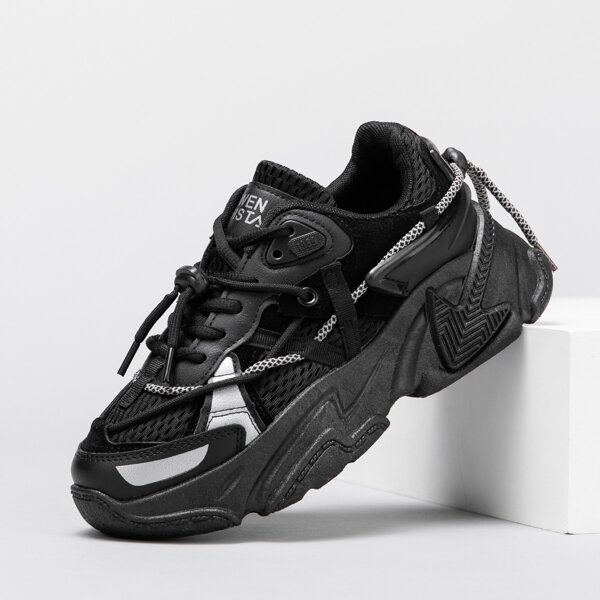 

Color Block Lace-up Front Chunky Sneakers, Black