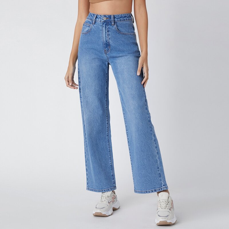 

High-Waist Denim Wide-Leg Jeans, Medium wash