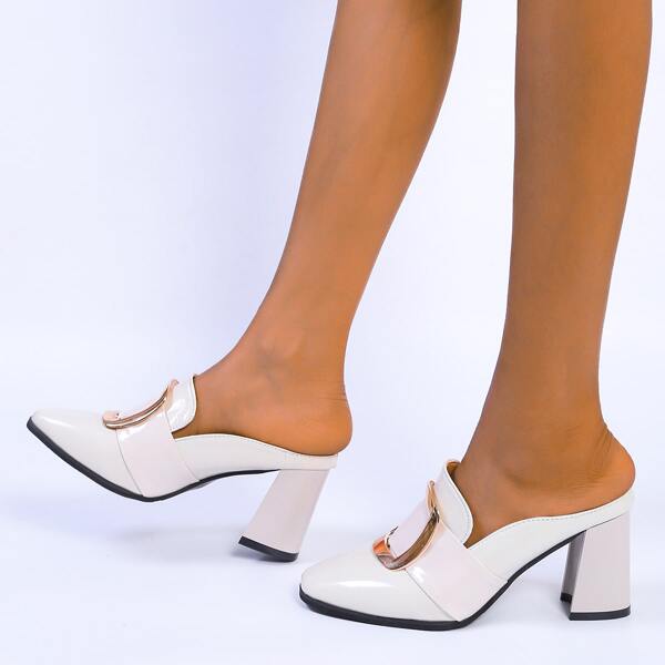

Chunky Heeled Mules, Beige