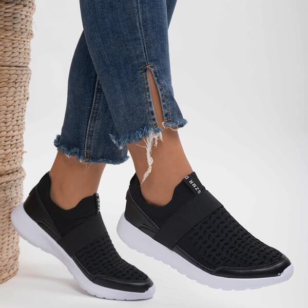 

Letter Patch Slip On Sneakers, Black