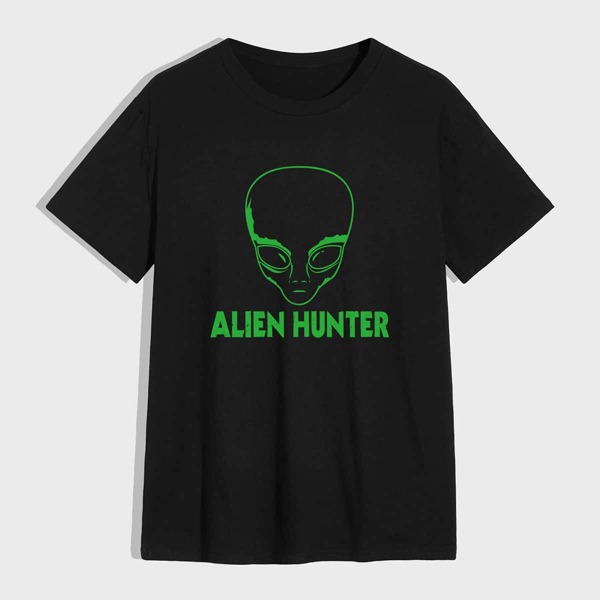 

Men Alien And Letter Graphic Tee, Black