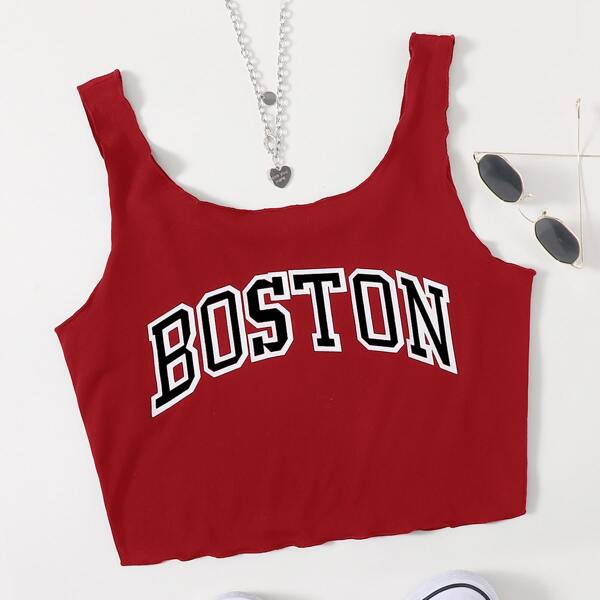 

Letter Graphic Lettuce Trim Tank Top, Red
