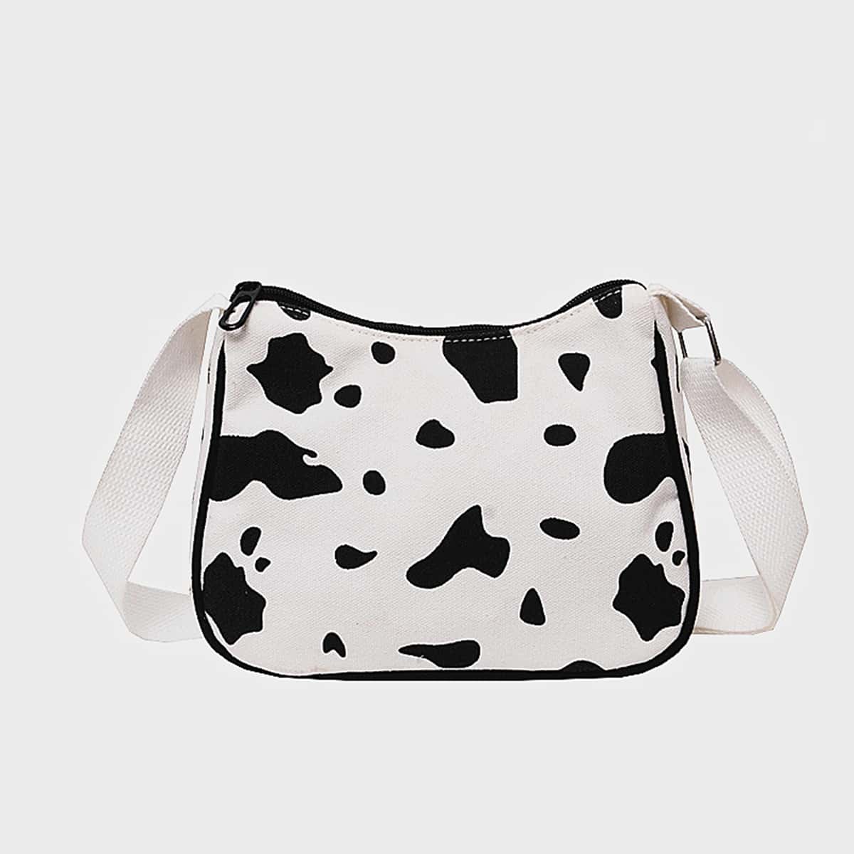 

Cow Print Crossbody Bag, Black and white