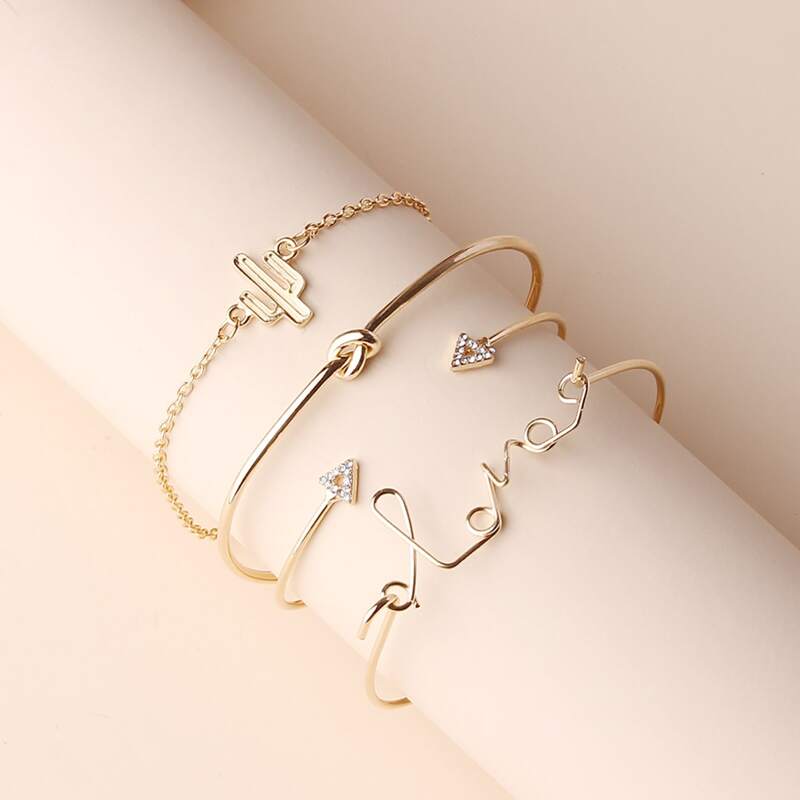 

4pcs Letter & Geo Bracelet, Gold