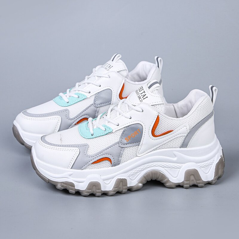 

Lace-up Mesh Chunky Sneakers, White