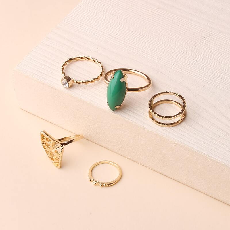 

5pcs Statement Ring, Green