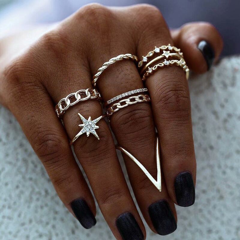 

7pcs Rhinestone Ring, Gold