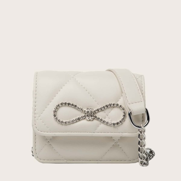 

Mini Rhinestone Bow Decor Square Bag, Beige