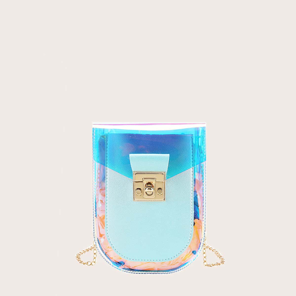 

Holographic Chain Crossbody Phone Bag, Baby blue