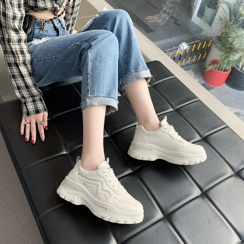 

Glitter Lace-up Chunky Sneakers, Beige