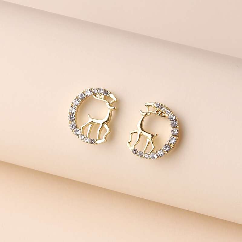 

Rhinestone Deer Stud Earrings, Gold