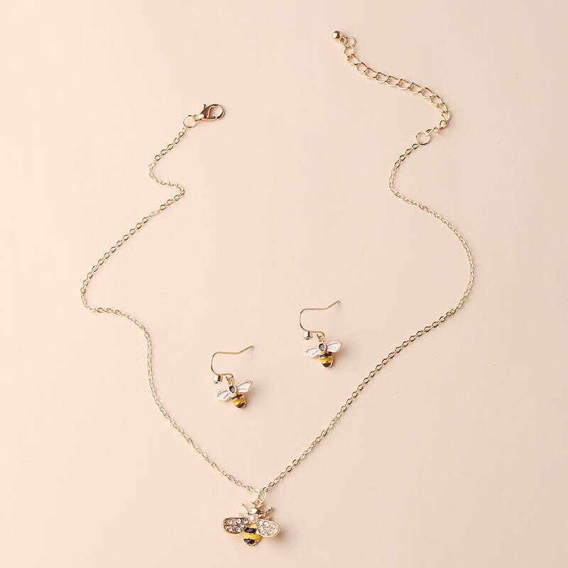 

3pcs Rhinestone Bee Jewelry Set, Yellow