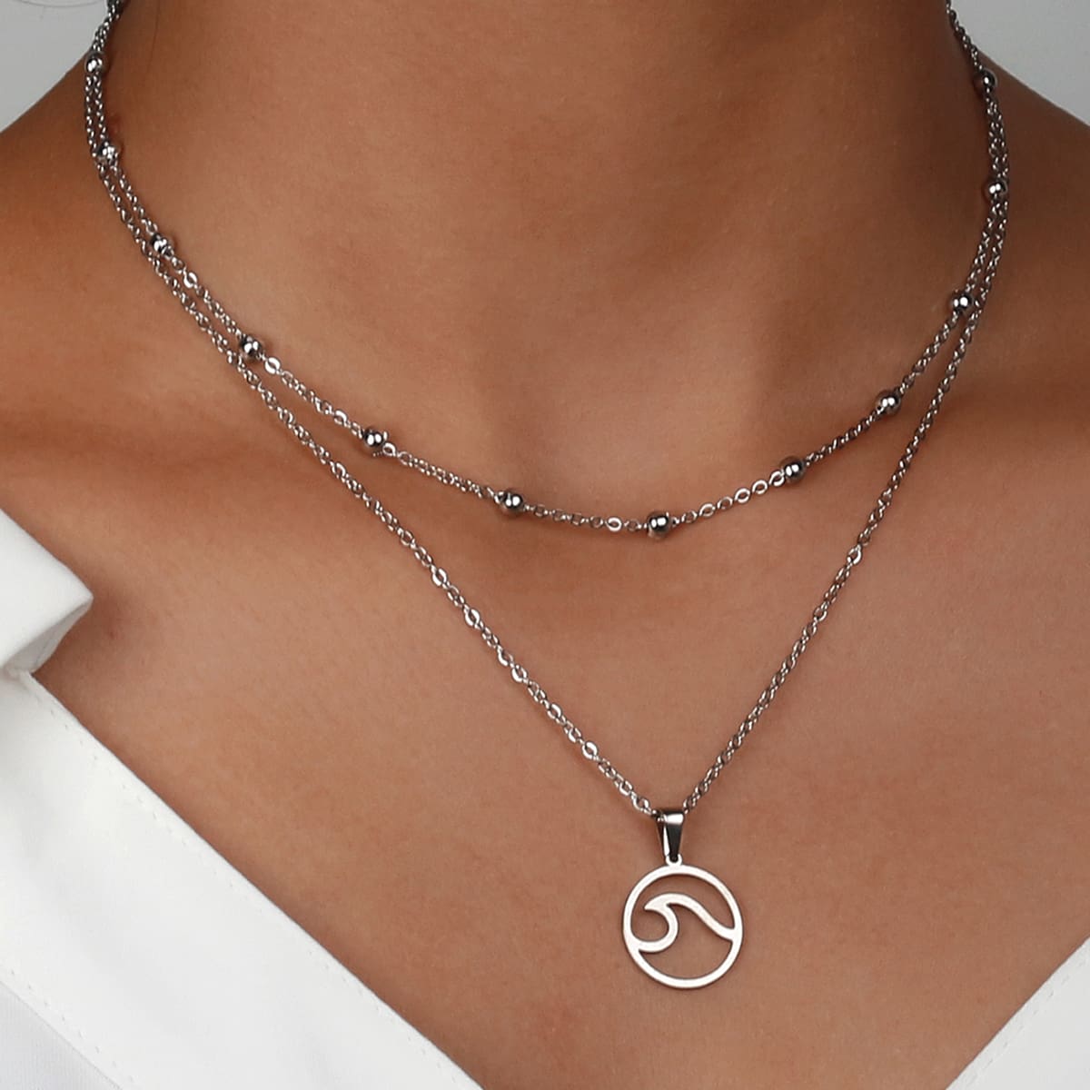 

Wave Layered Necklace, Silver