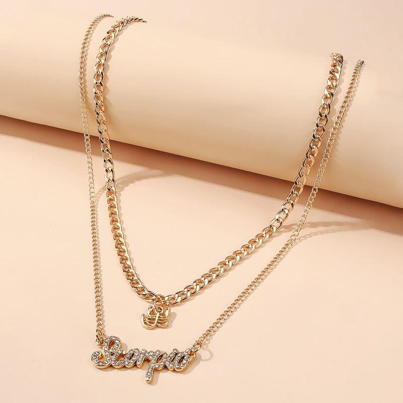 

Rhinestone Scorpio Layered Necklace, Gold