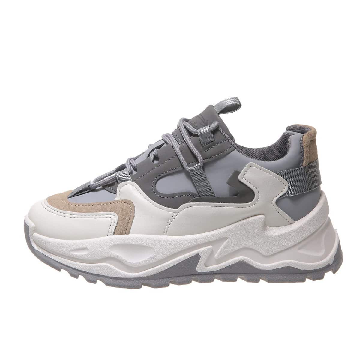 

Colorblock Lace-up Chunky Sneakers, Grey