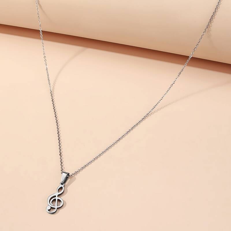 

Musical Note Pendant Necklace, Silver
