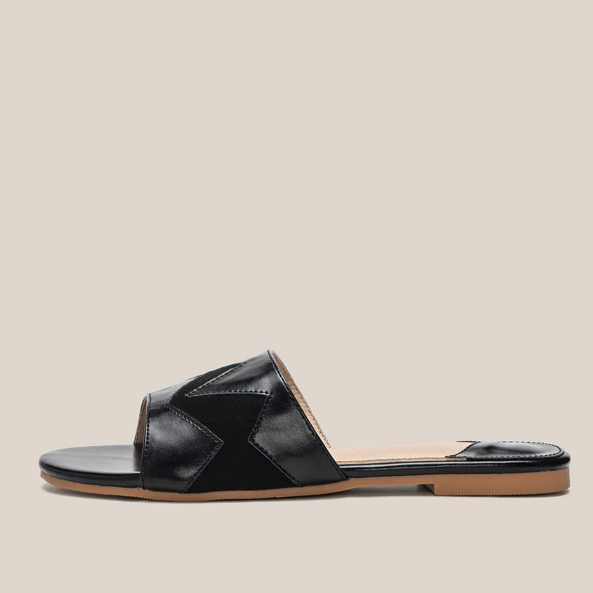 

Colorblock Band Slide Sandals, Black