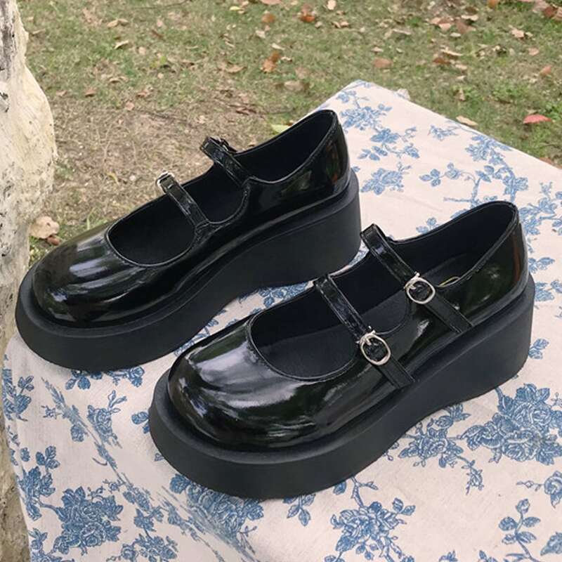 

Double Strap Mary Jane Wedges, Black