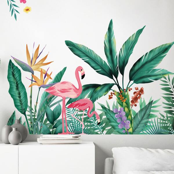 

Flamingo & Plants Print Wall Sticker, Multicolor