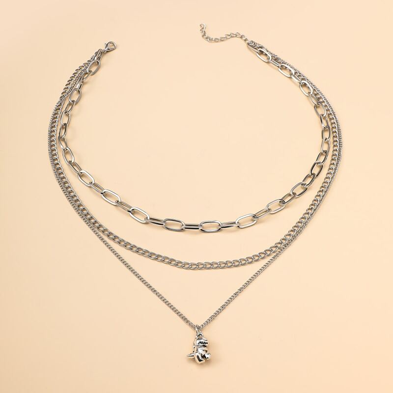 

Dinosaur Charm Layered Necklace, Silver
