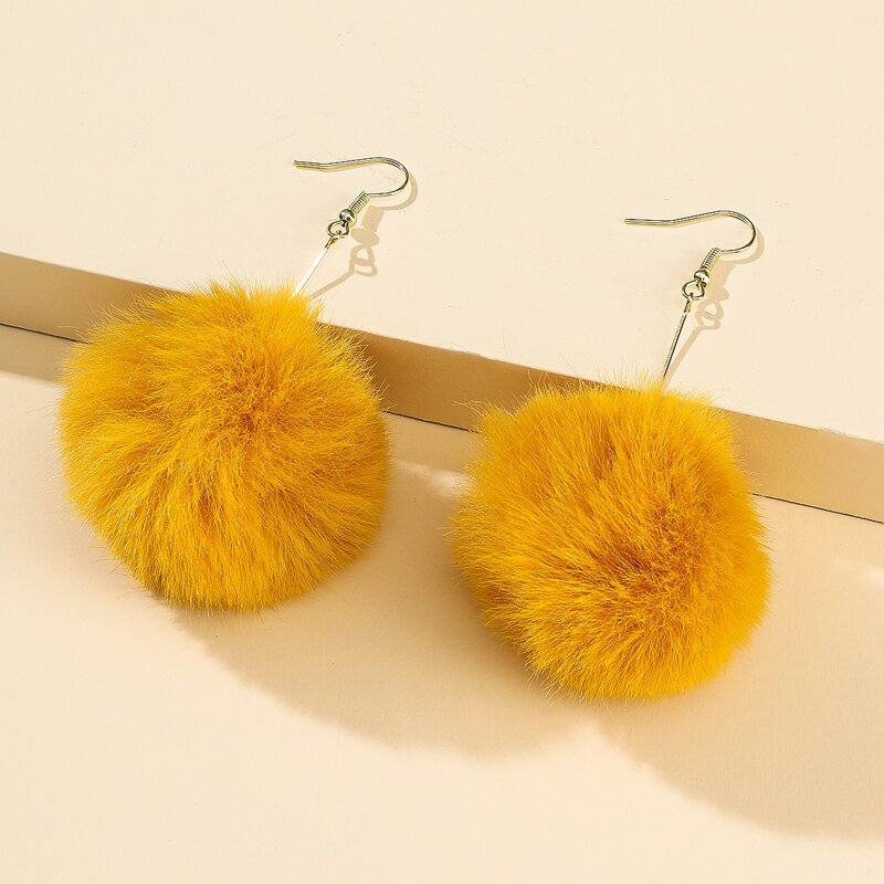 

Pom Pom Drop Earrings, Mustard yellow