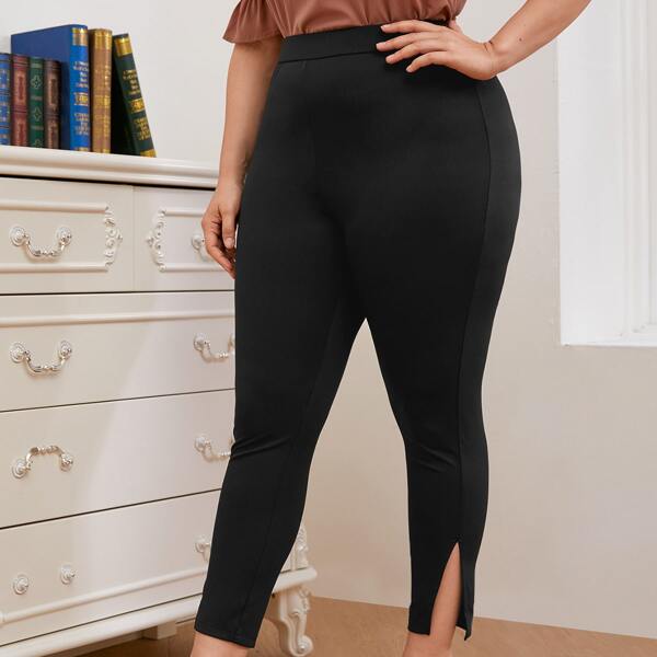 

Plus High Waisted Split Hem Leggings, Black