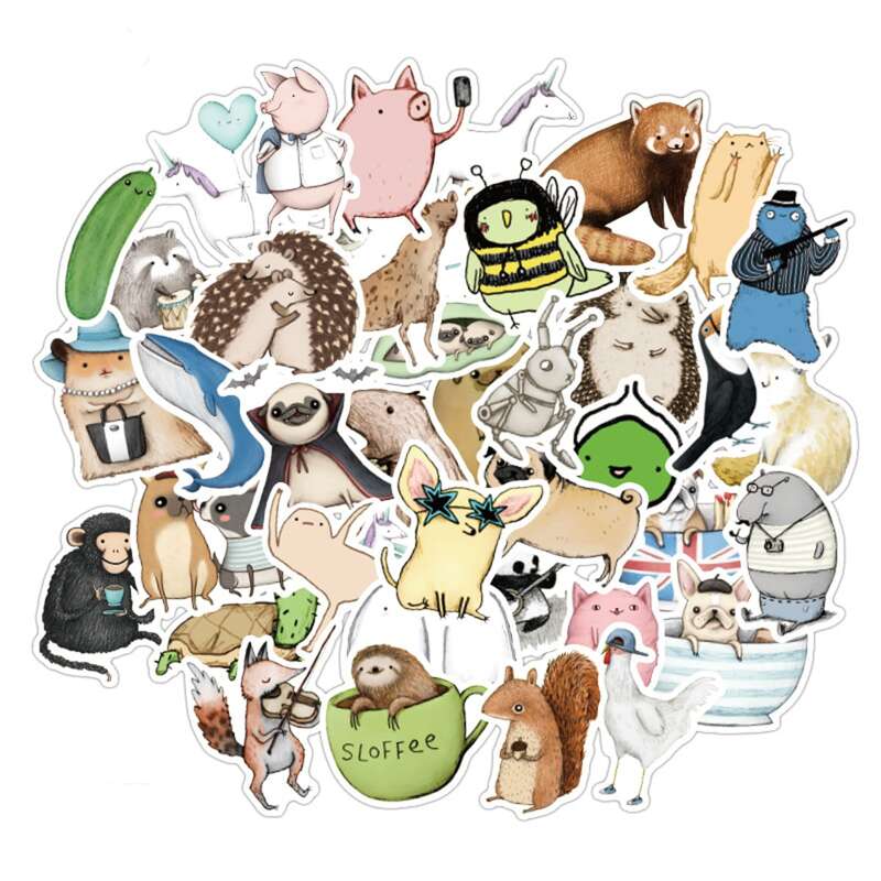 

40pcs Cartoon Animal Sticker, Multicolor