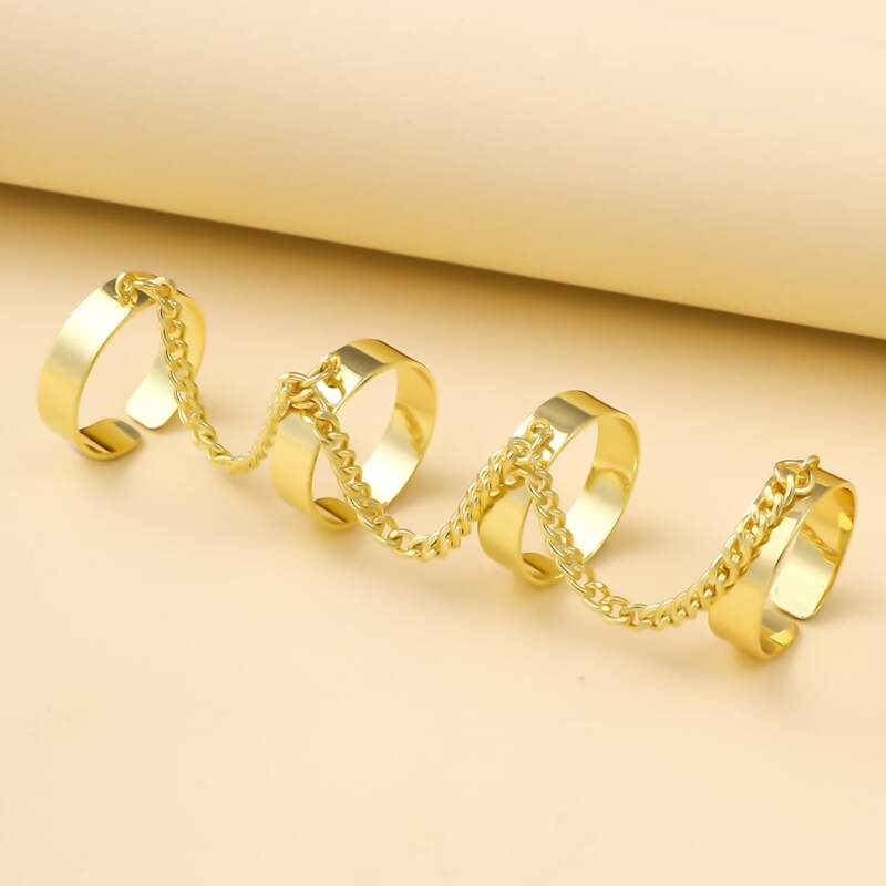 

1set Minimalist Chain Rings, Gold