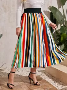 Mulvari Plus Colourful Striped Skirt - Multicolor - View 2