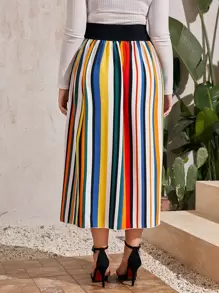 Mulvari Plus Colourful Striped Skirt - Multicolor - View 3