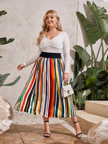Mulvari Plus Colourful Striped Skirt - Multicolor - View 5
