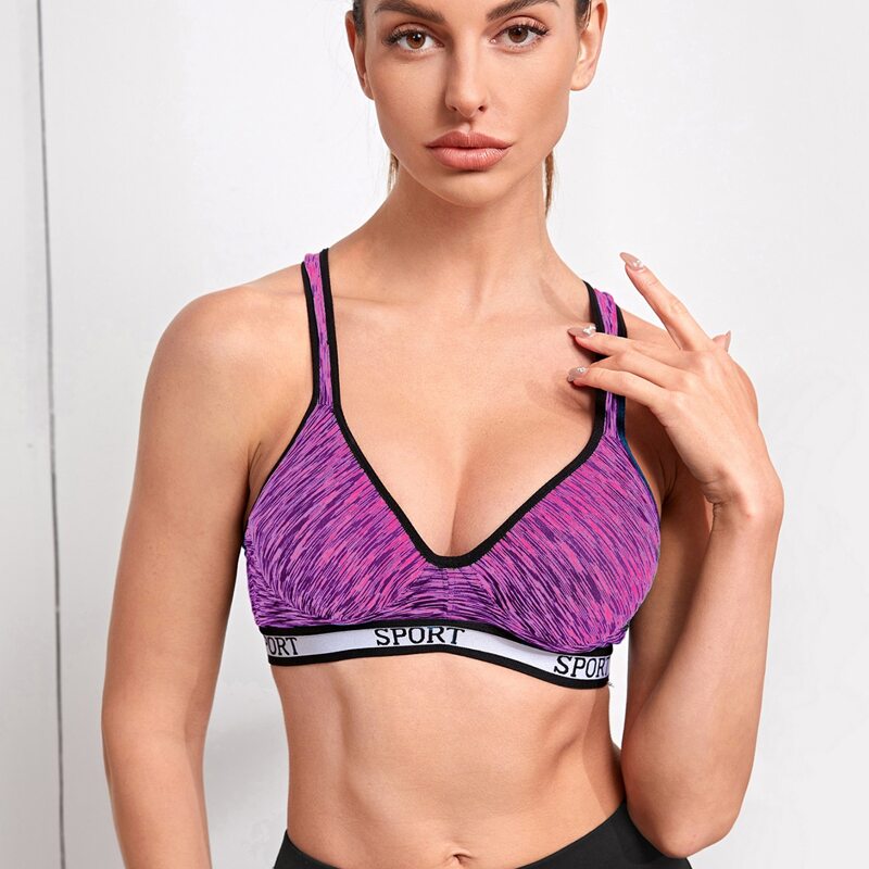 

Medium Support Letter Graphic Contrast Binding Sports Bra, Purple