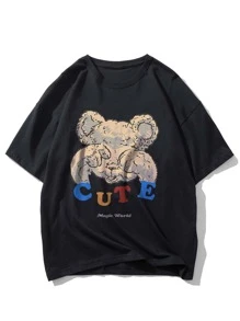 Manfinity Mäns brev- och tecknad T-shirt - Svart - Visa 1