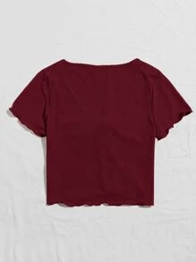 SHEIN MOD Top con nudo delantero ribete en forma de lechuga - Granate - Ver 2
