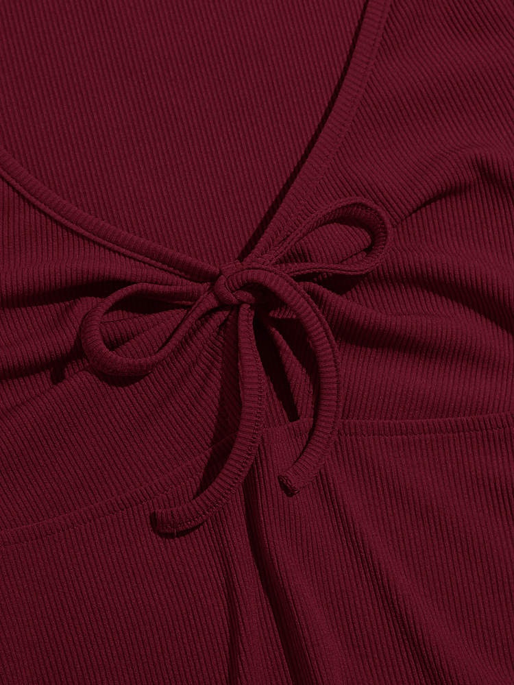 SHEIN MOD Lettuce Trim Knot Front Top - Maroon - View 4