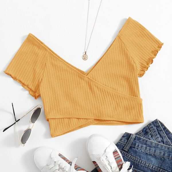 

Cross Wrap Solid Crop Top, Mustard yellow