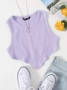 Muchica 不對稱下擺羅紋針織短版背心上衣 - 紫丁香色 - 查看 1