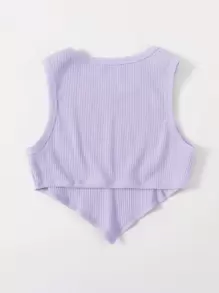 Muchica 不對稱下擺羅紋針織短版背心上衣 - 紫丁香色 - 查看 2