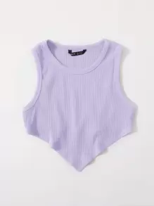 Muchica 不對稱下擺羅紋針織短版背心上衣 - 紫丁香色 - 查看 3