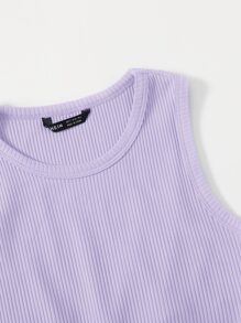 Muchica 不對稱下擺羅紋針織短版背心上衣 - 紫丁香色 - 查看 4