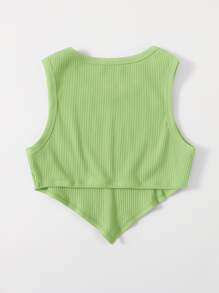 SHEIN EZwear Asymmetrical Hem Rib-knit Crop Tank Top - Lime Green - View 2