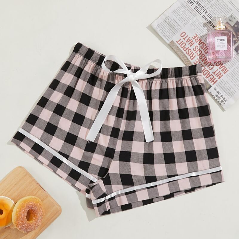 

Knot Front Plaid Sleep Shorts, Multicolor